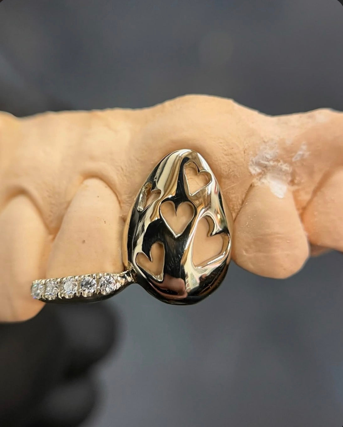 Open Face Hearts with Diamond Inlay